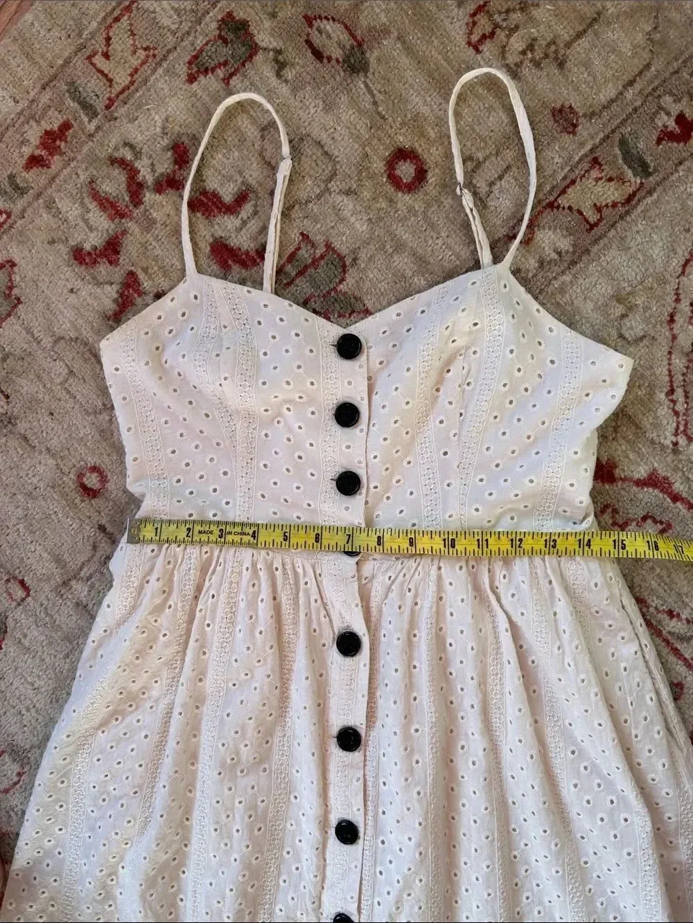Urban Outfitters Abbey Cream Eyelet Fully Lined Button-Front Midi Dress